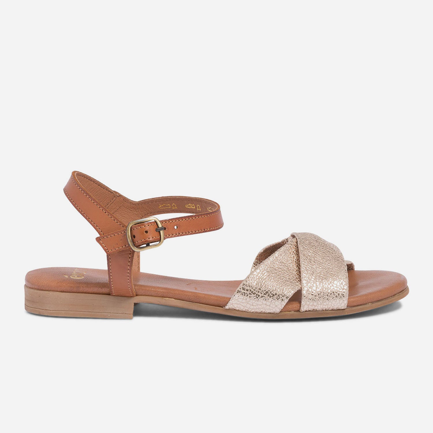 Sandale cognac et or à brides croisées