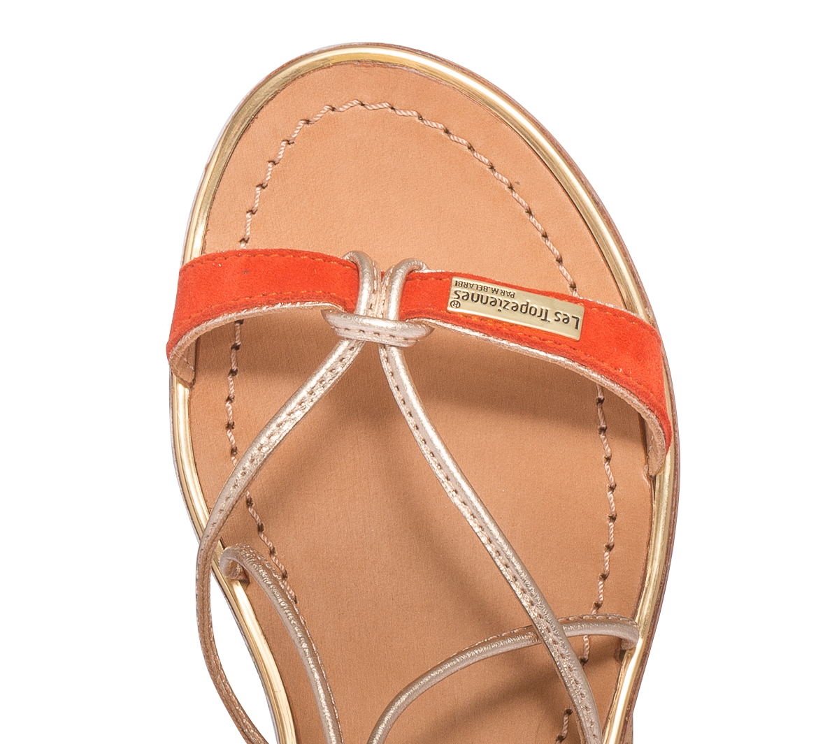 Sandale LES TROPEZIENNES orange et or en cuir