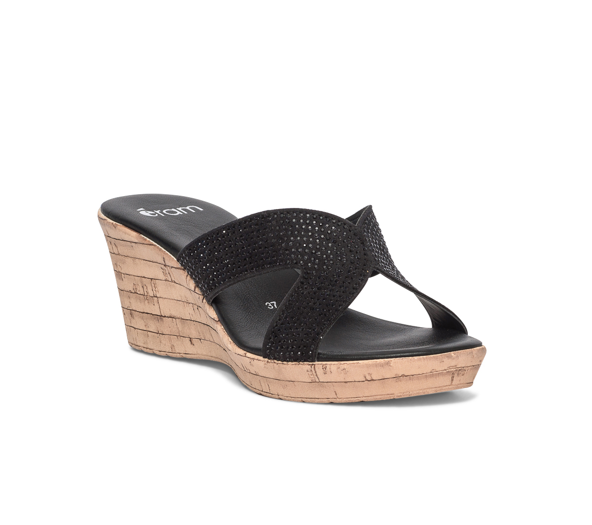 Mule compensée noire à strass
