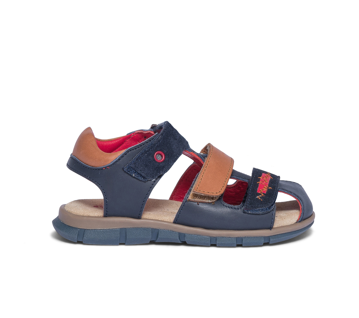 Sandale bleu marine et camel en cuir