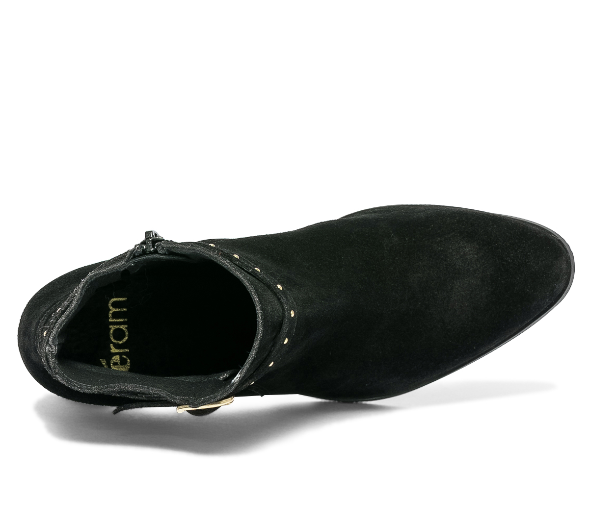 Boots noir en cuir velours à bride cloutée