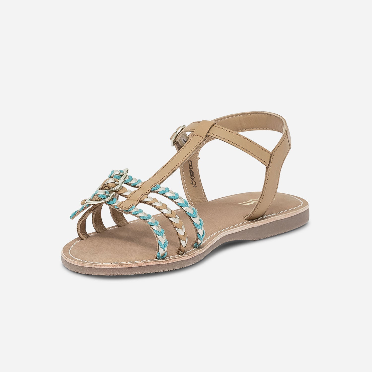 Sandale camel en cuir à brides tressées