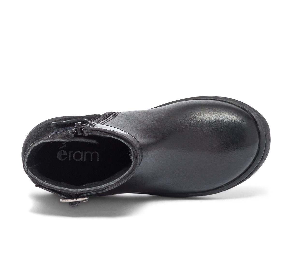 Boots noir bi matière à boucle vernie