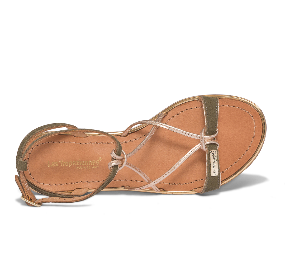 Sandale LES TROPEZIENNES kaki et or en cuir