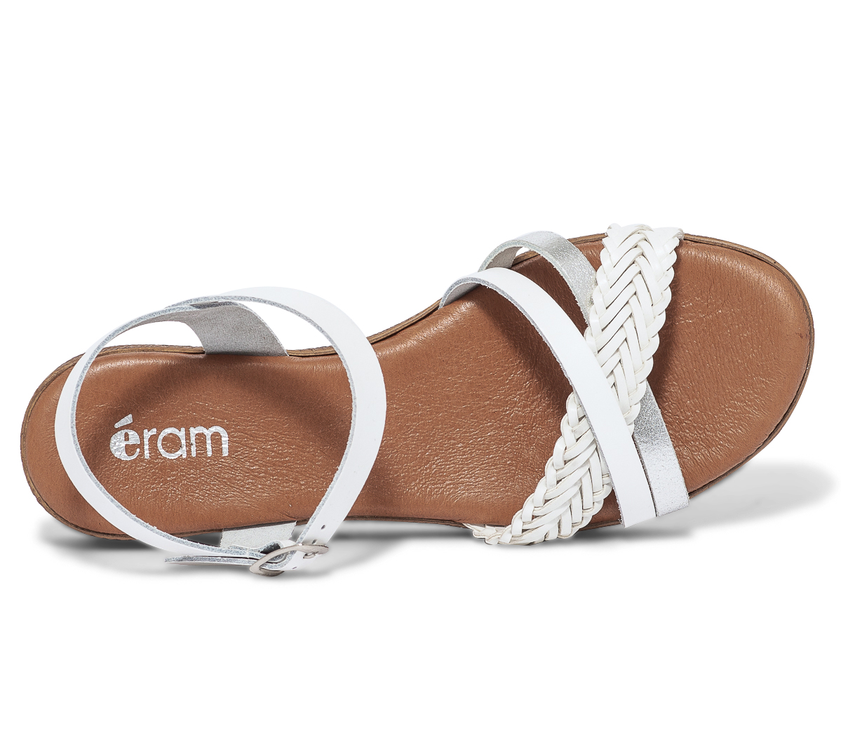 Sandale blanche et argent en cuir