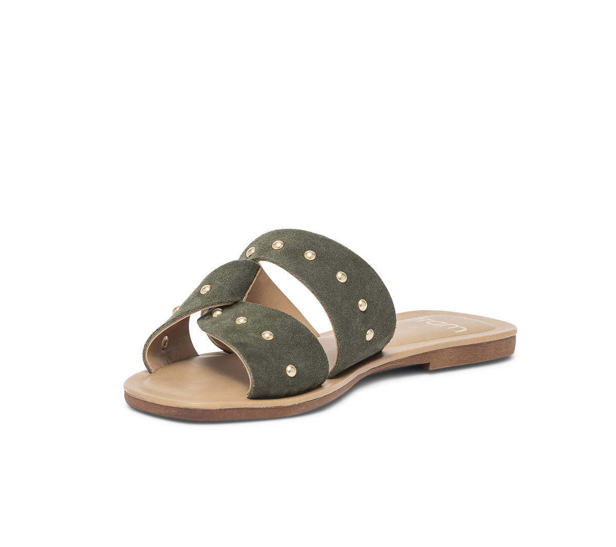 Mule TEXTO kaki en cuir velours clouté