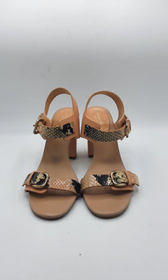 Sandale à talon rose et imprimé python