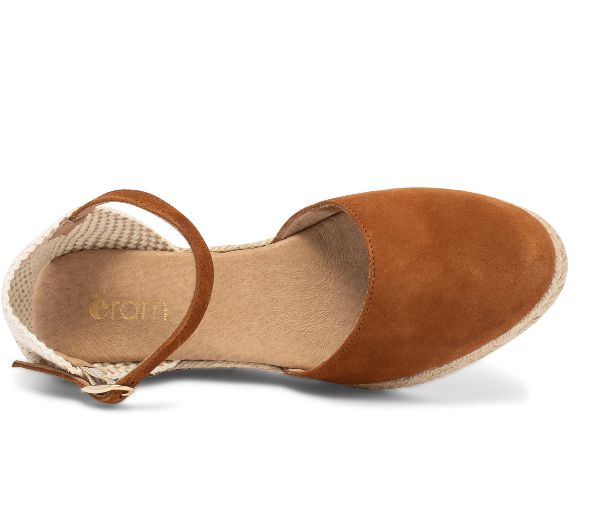 Espadrille compensée camel en cuir velours