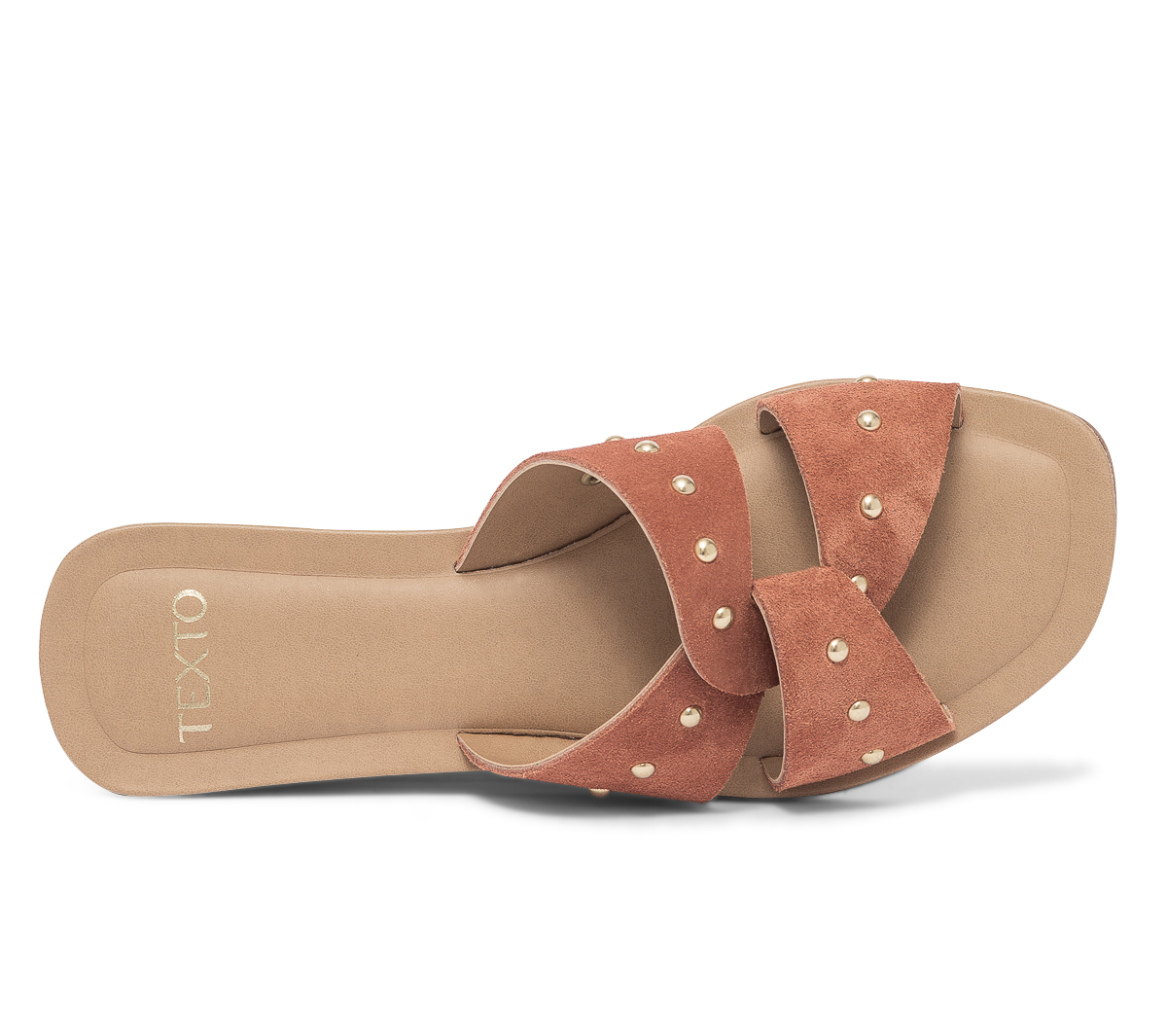 Mule TEXTO rouille en cuir velours clouté