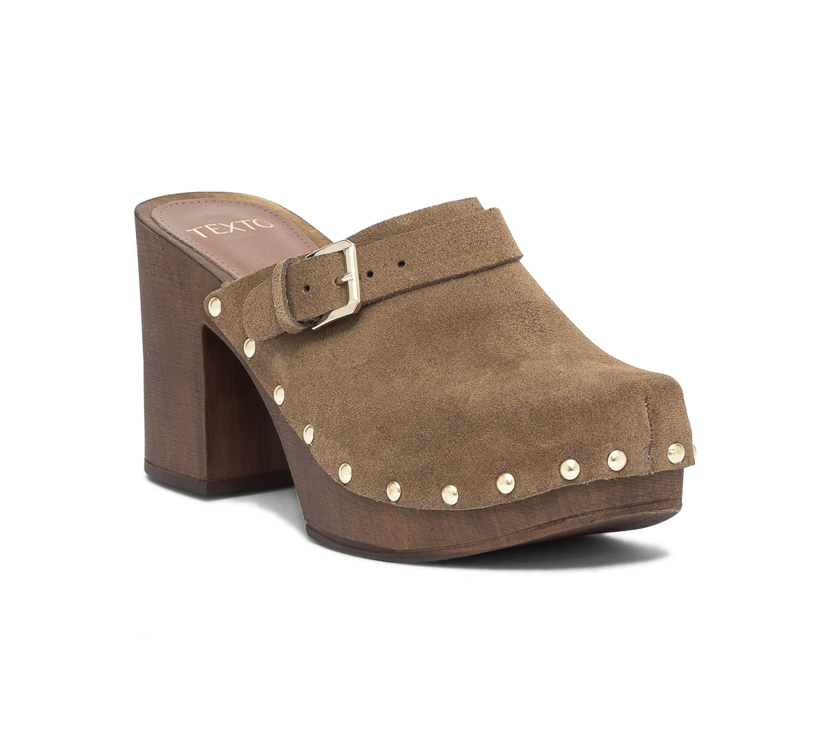 Sabot TEXTO taupe en cuir velours