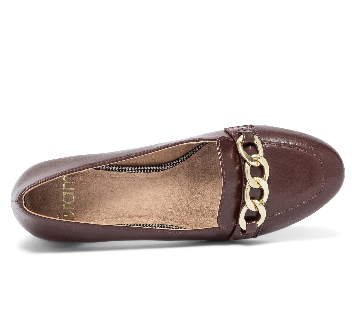 Escarpin cognac à talon et chaîne-bijou
