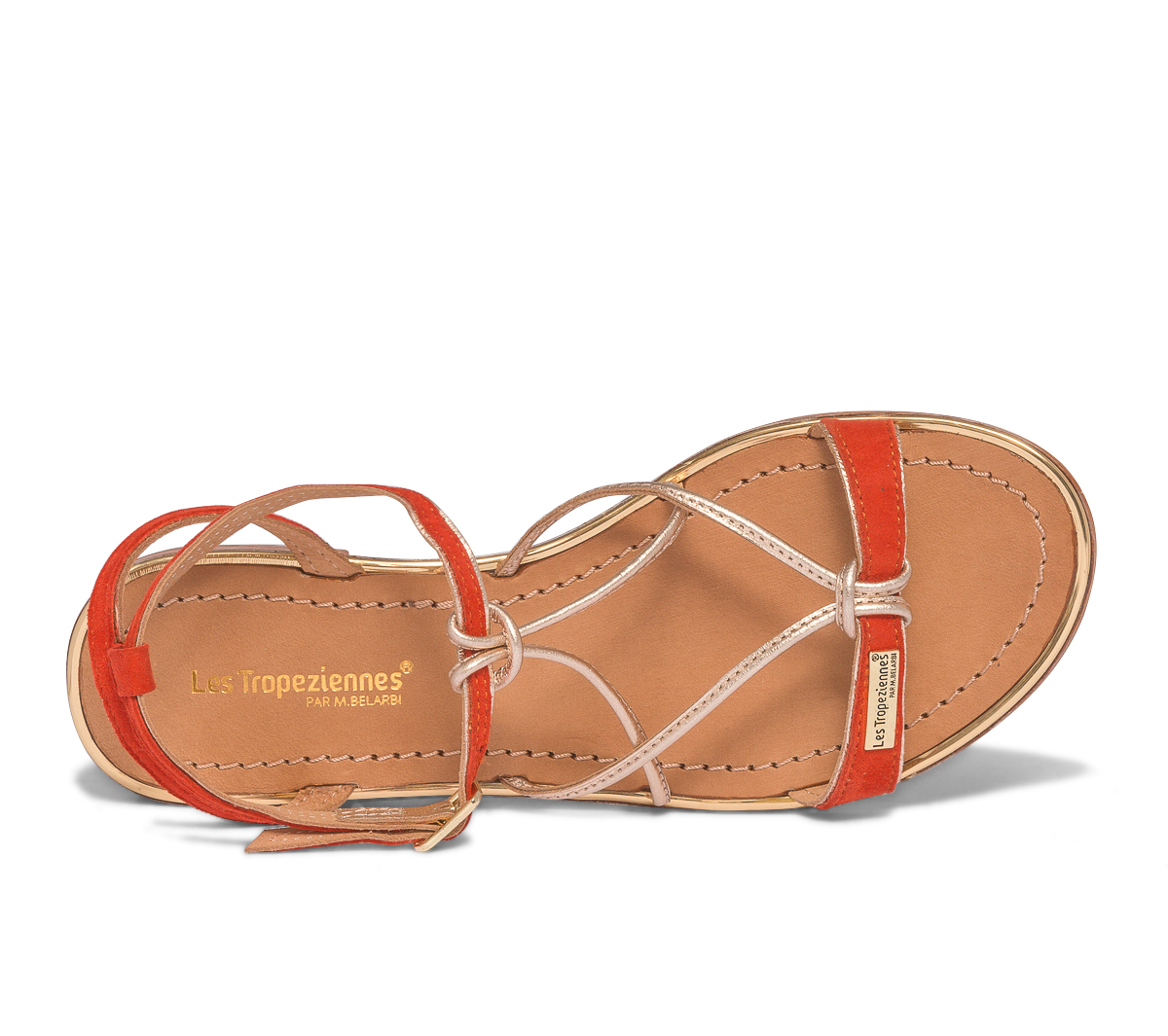 Sandale LES TROPEZIENNES orange et or en cuir
