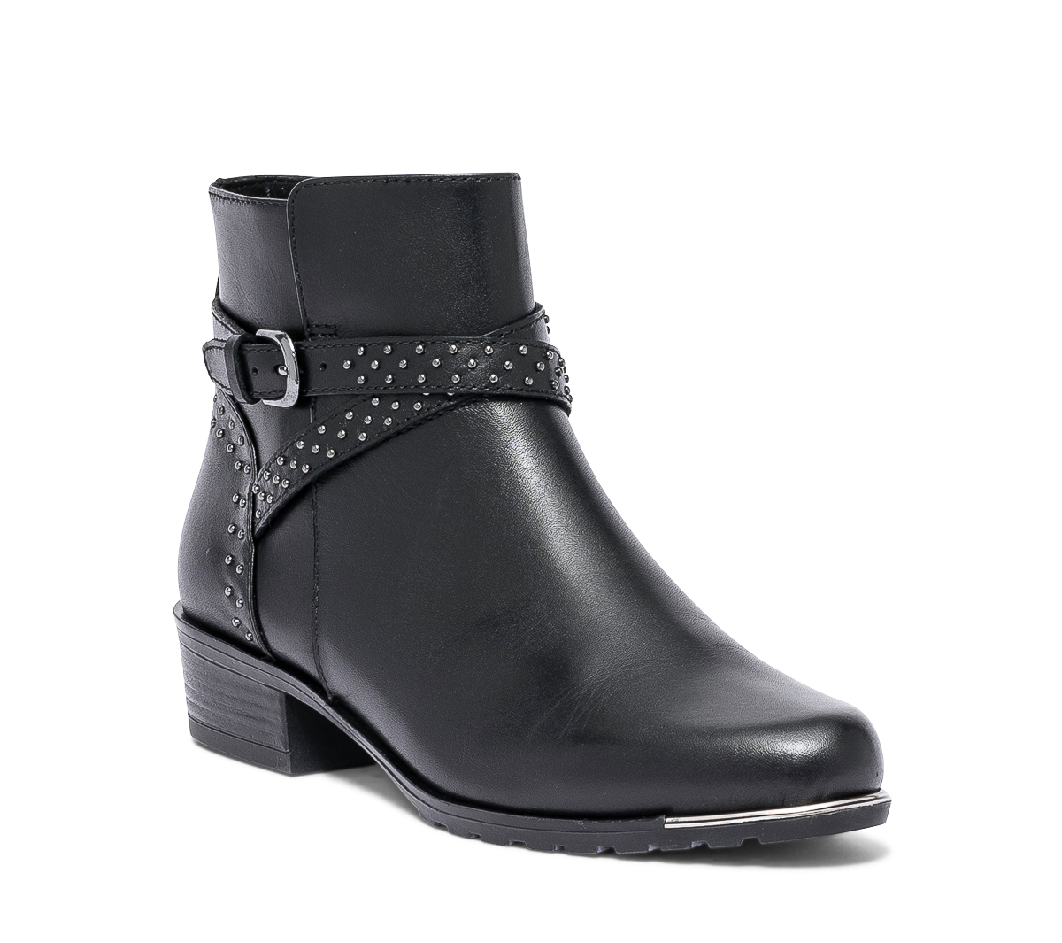 Boots CAPRICE noir en cuir à brides cloutées