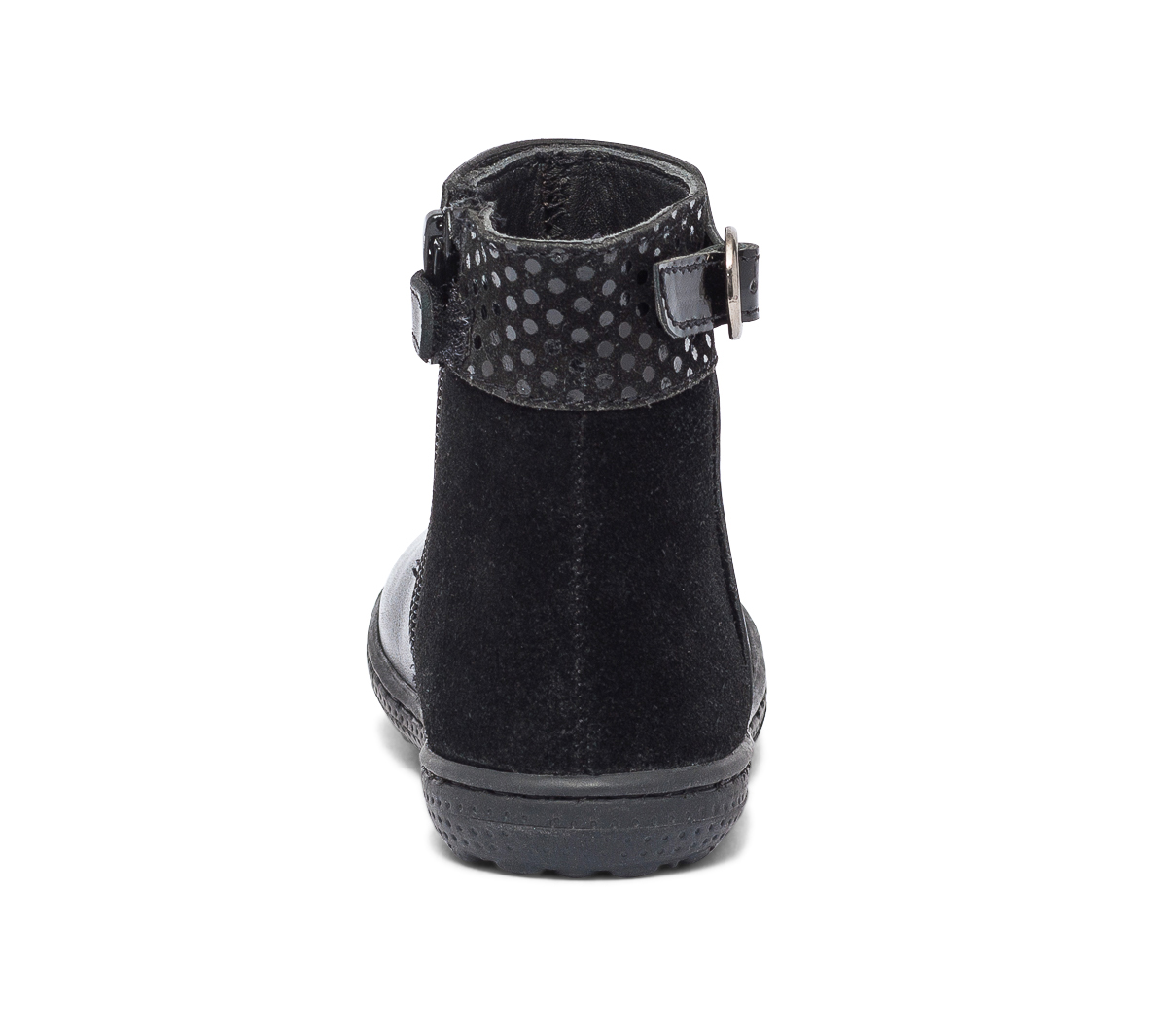 Boots noir bi matière à boucle vernie