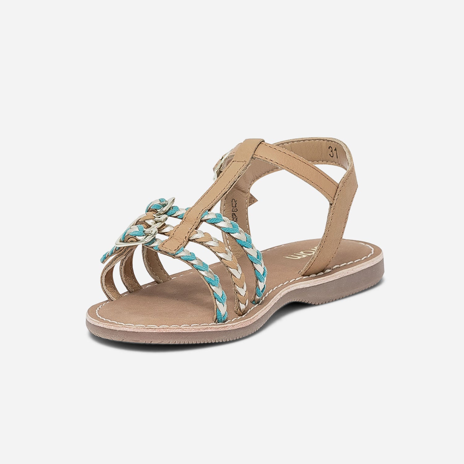 Sandale camel en cuir à brides tressées