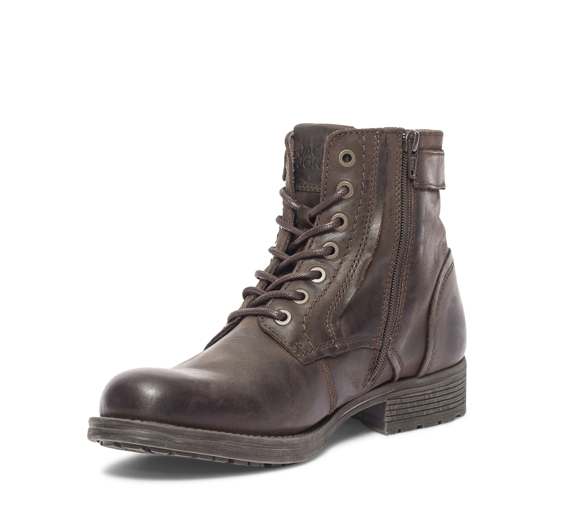Boots JACK & JONES marron foncé en cuir