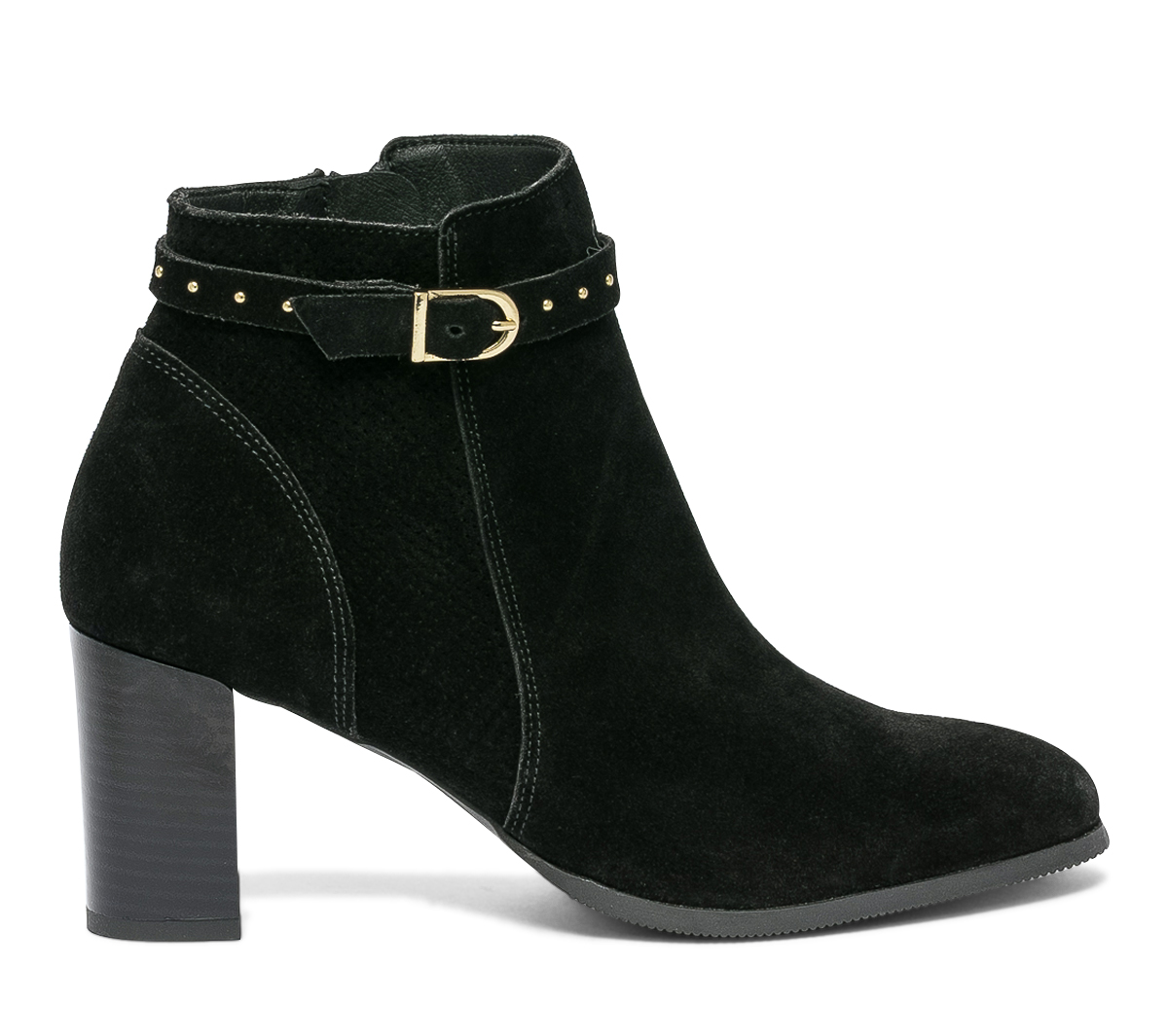Boots noir en cuir velours à bride cloutée