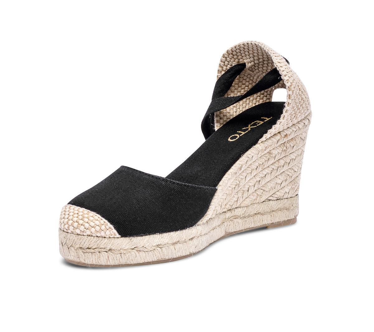 Espadrille compensée noire en toile