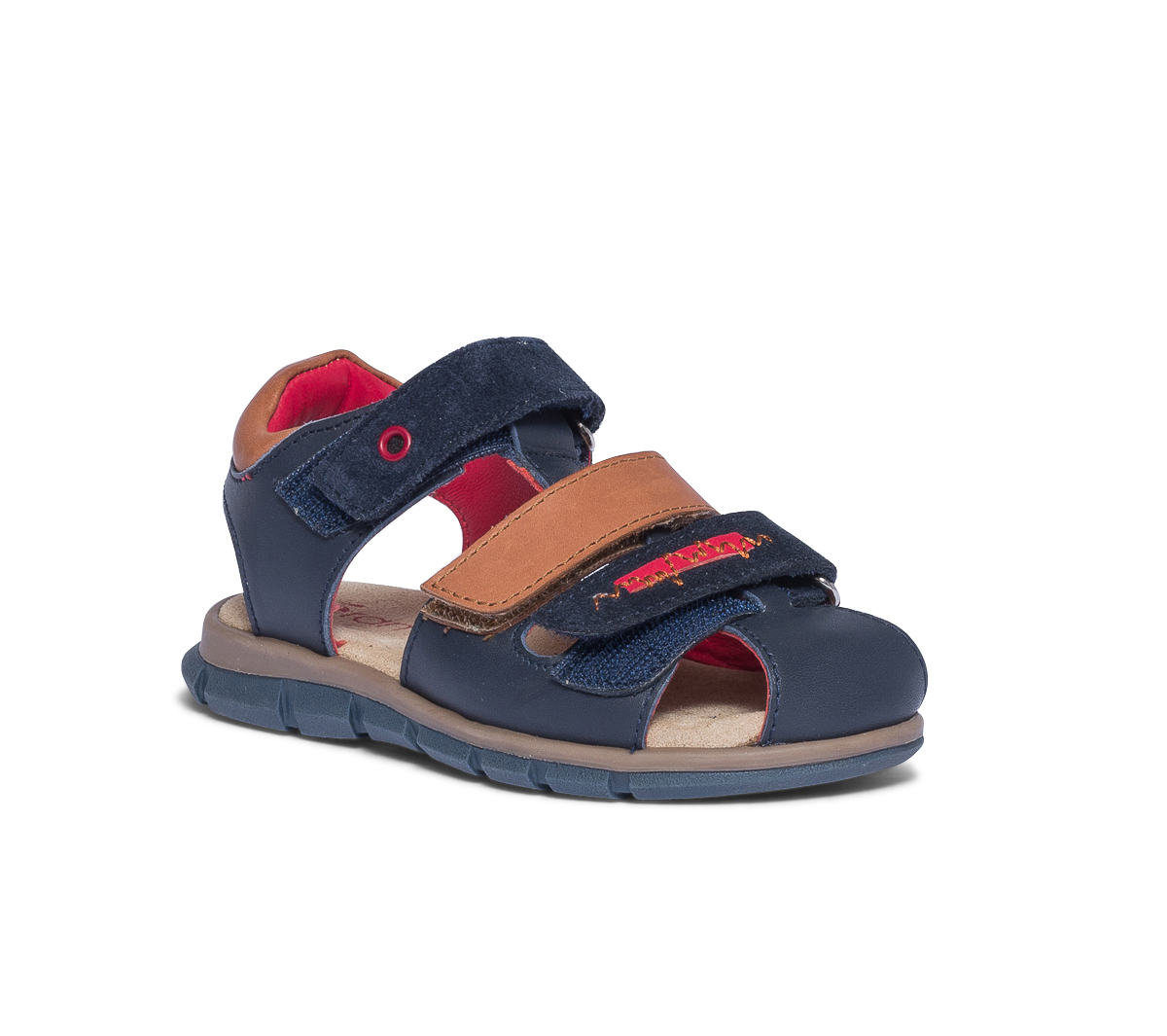 Sandale bleu marine et camel en cuir