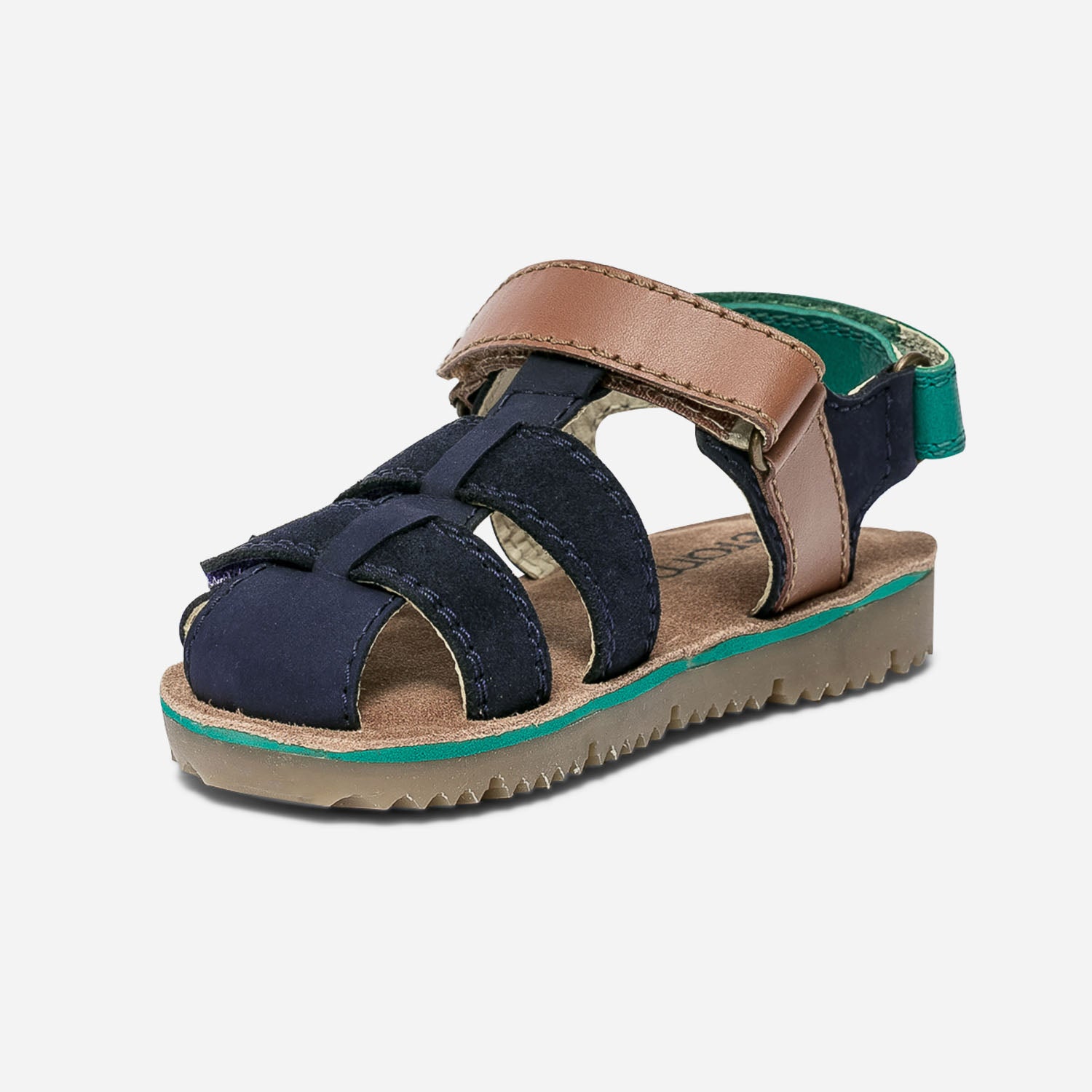 Sandale marine, camel et vert bi matière à scratchs
