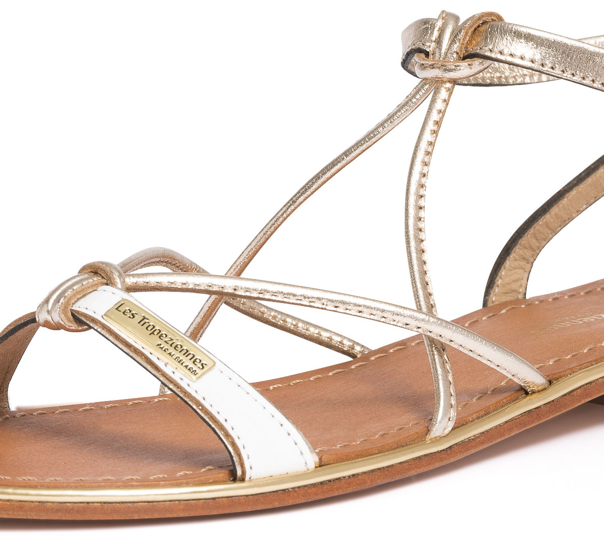 Sandale LES TROPEZIENNES or et blanche en cuir