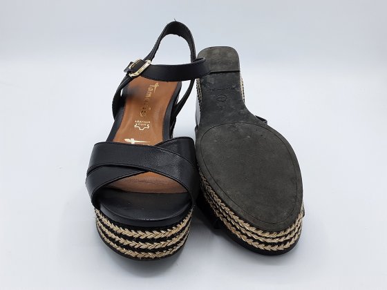 Sandales Compensées Tamaris 37 cuir noir de seconde main