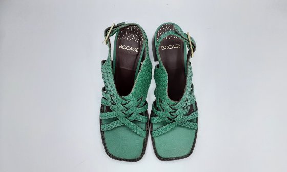 Sandales verte tressée à talon de seconde main