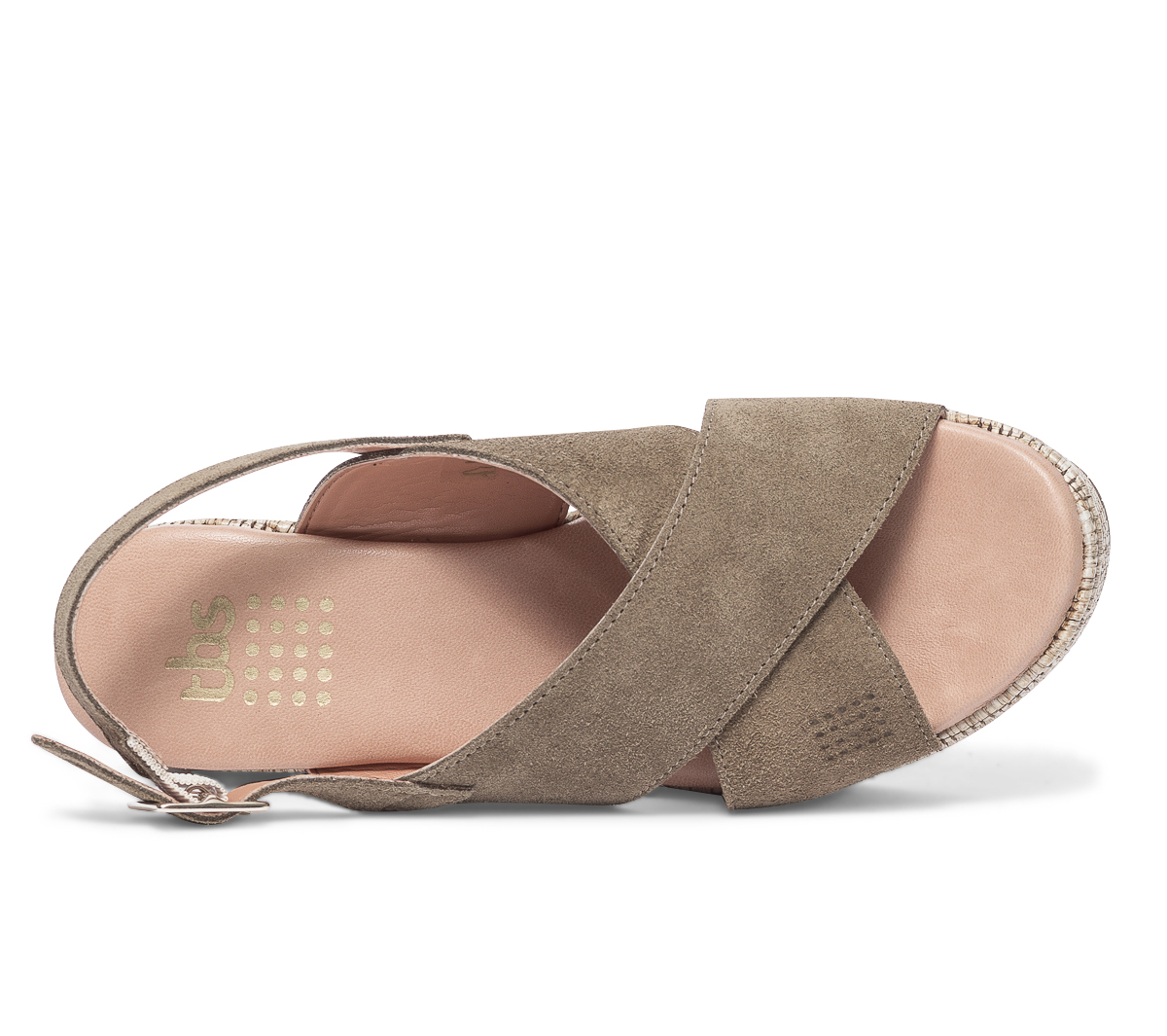Sandale compensée TBS kaki en cuir velours