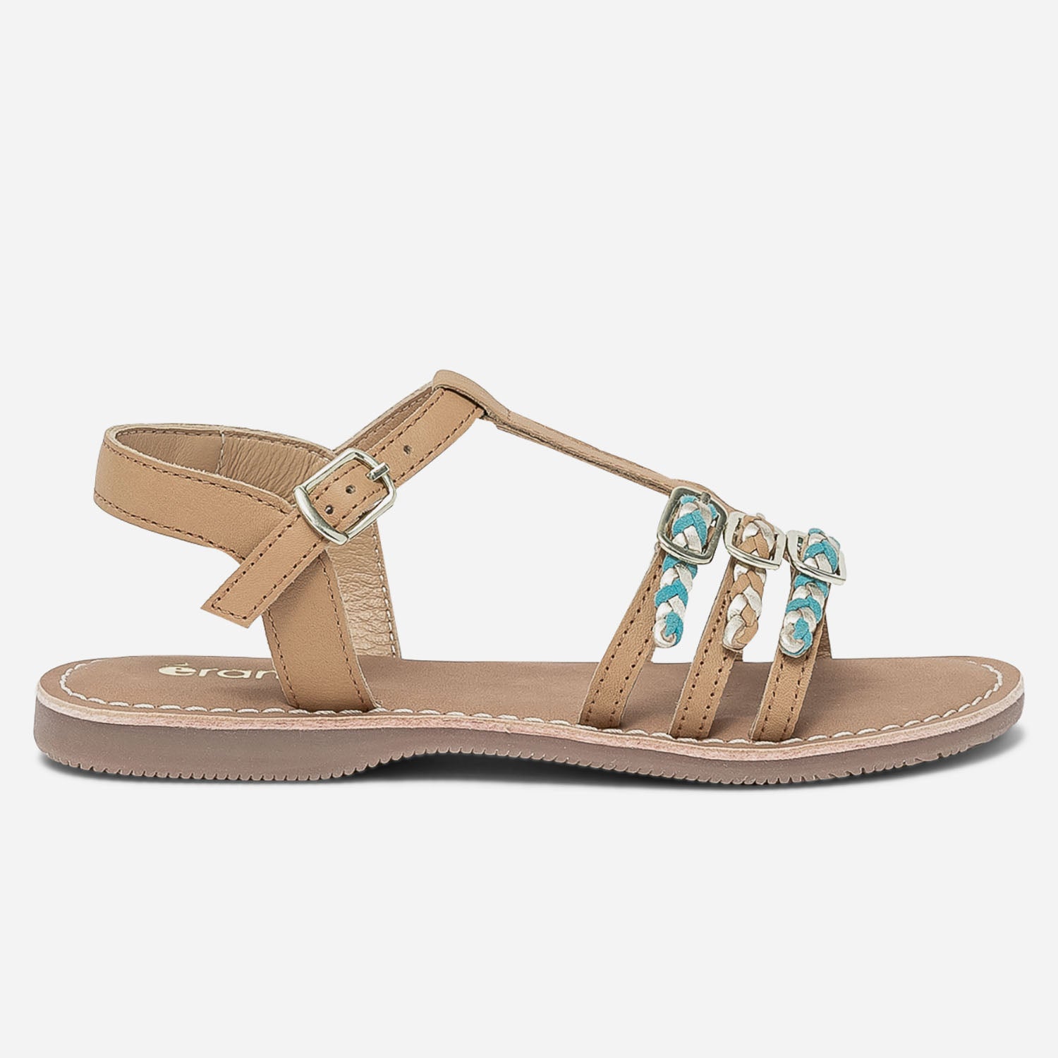 Sandale camel en cuir à brides tressées