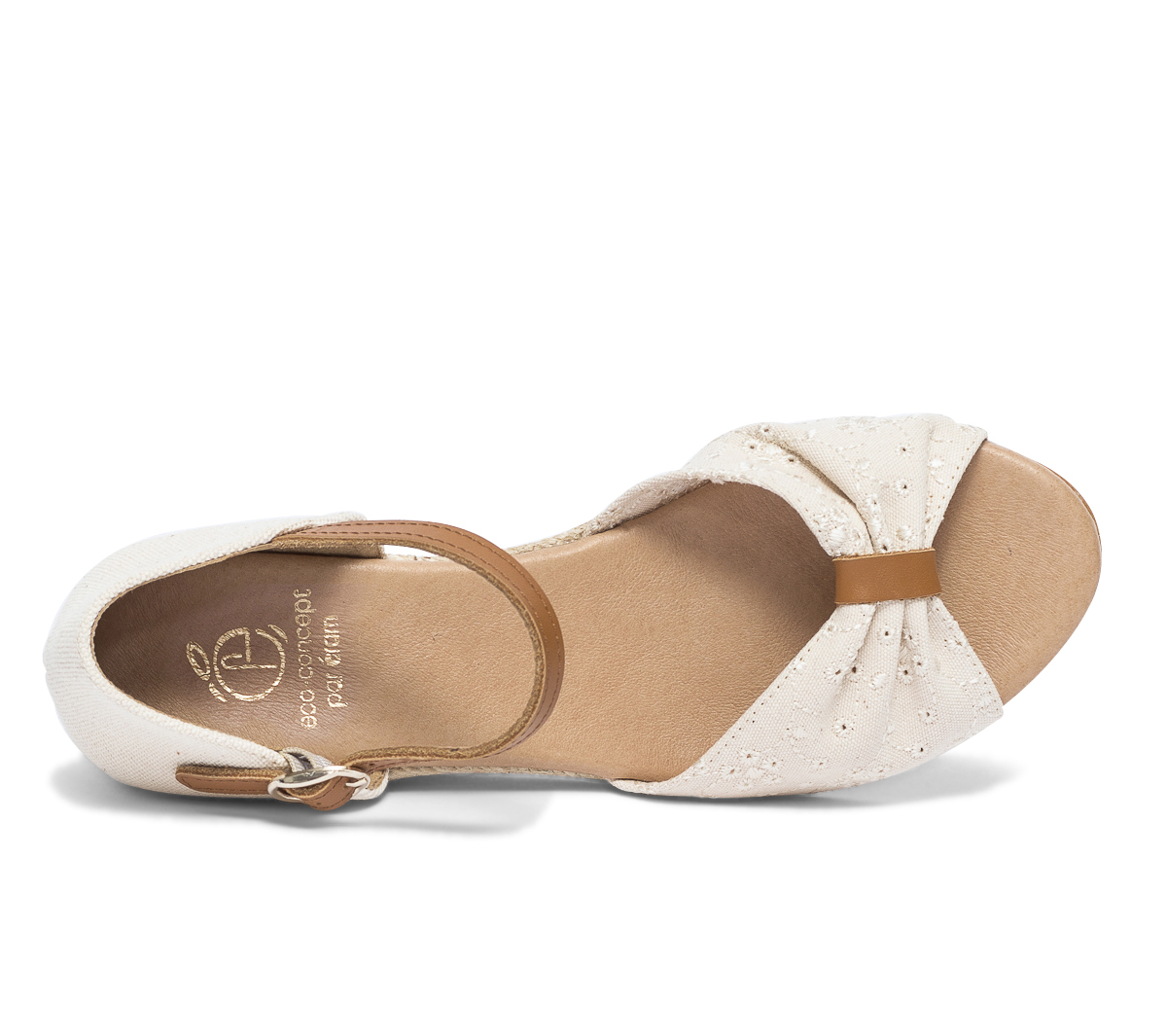 Sandale beige en toile coton bio brodée