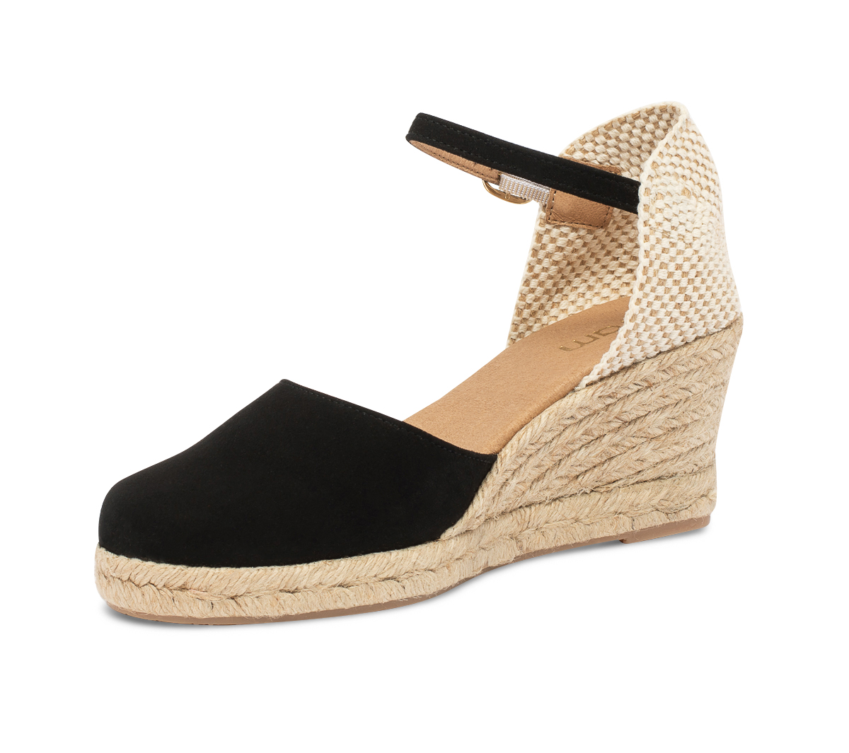 Espadrille compensée noire en cuir velours