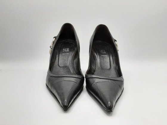 Escarpin noir talon gorge synth bijoux sur le côté T38 de seconde main