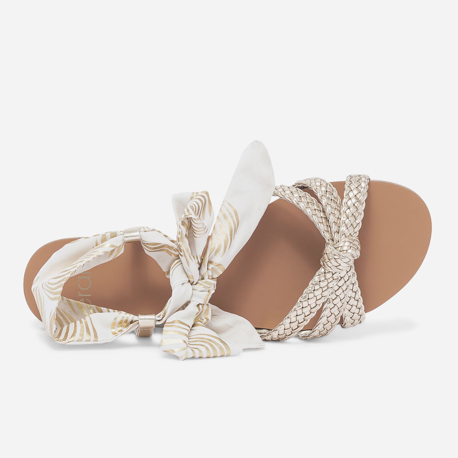 Sandale or à lacet beige imprimé or