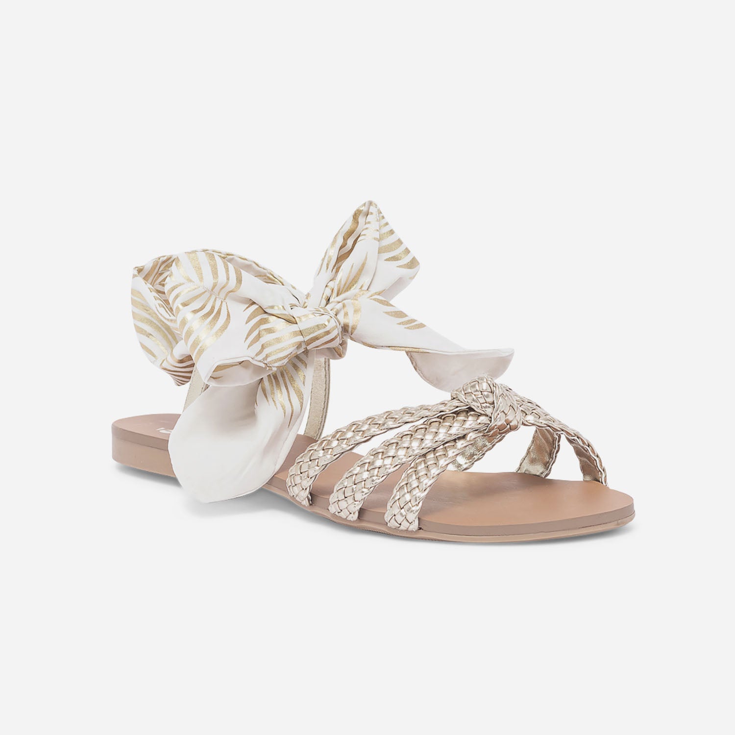 Sandale or à lacet beige imprimé or