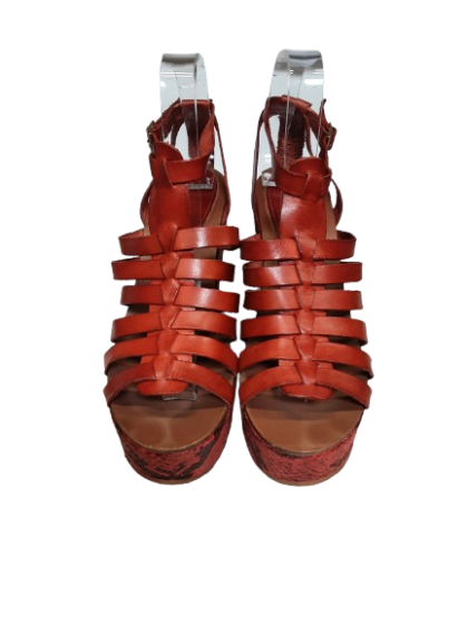 Sandales compensées rouge/python - MANGO - T39 de seconde main
