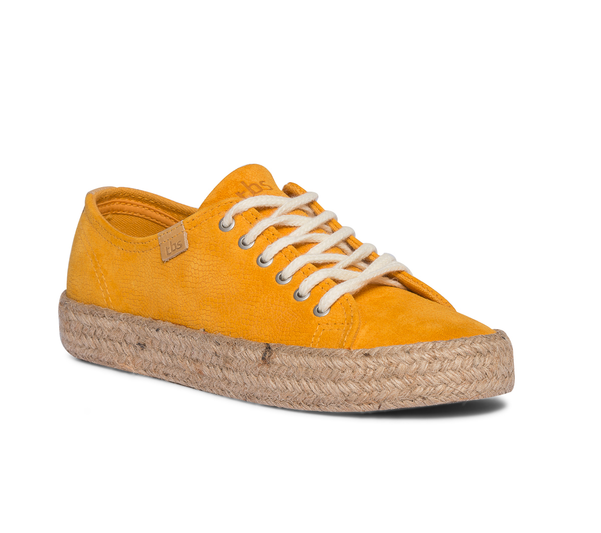 Tennis TBS jaune en cuir velours embossé