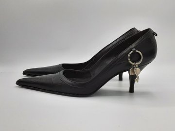 Escarpin noir talon gorge synth bijoux sur le côté T38 de seconde main