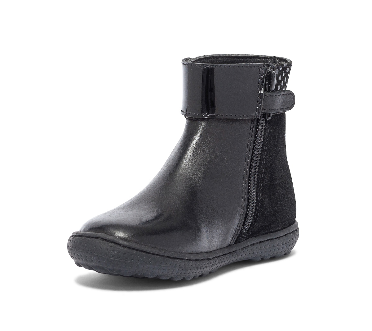 Boots noir bi matière à boucle vernie