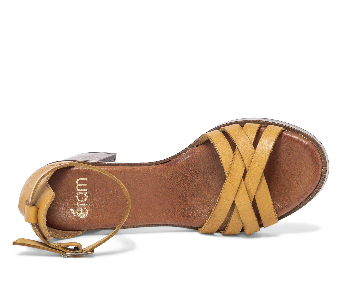 Sandale jaune en cuir à brides croisées