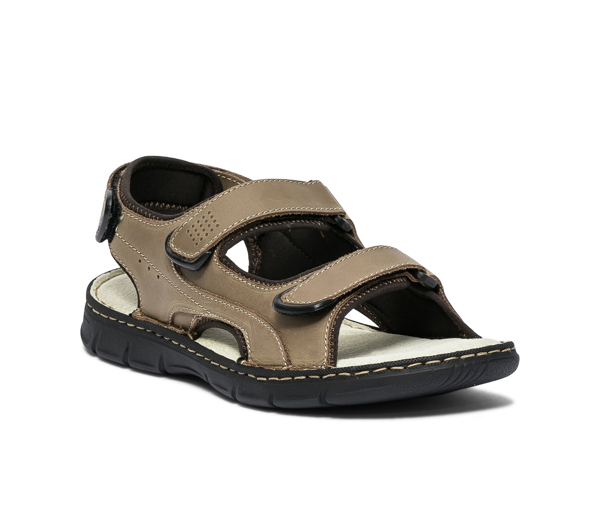 Sandale TBS taupe en cuir à scratchs