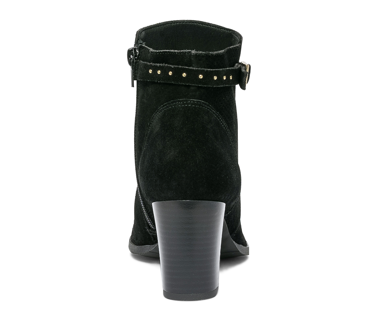 Boots noir en cuir velours à bride cloutée
