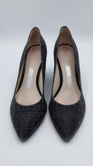 BALLERINE TALON CUIR NOIR MAT CROCO MEZKO DE SECONDE MAIN