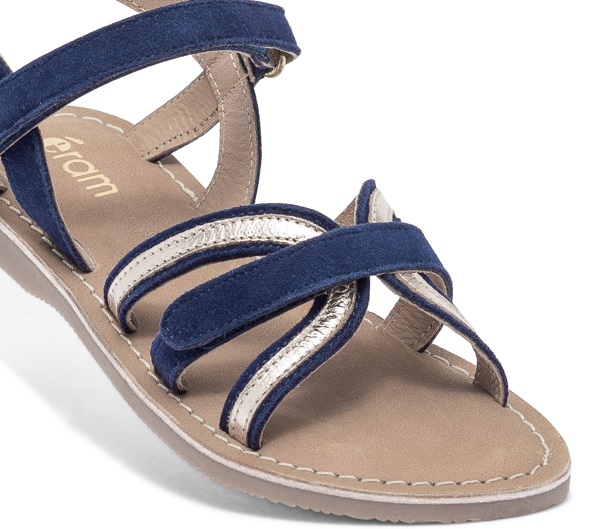 Sandale marine et or en cuir velours