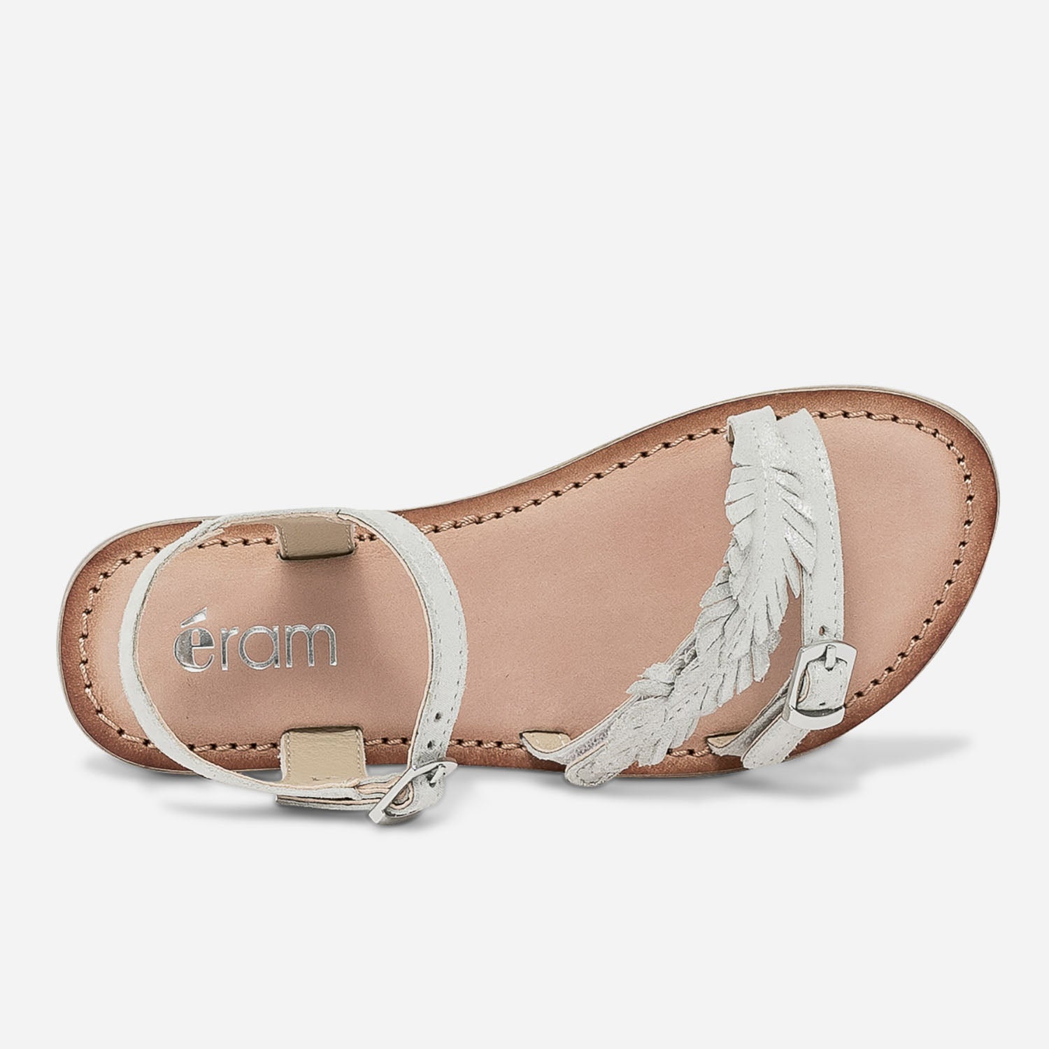 Sandale argentée en cuir irisé à feuilles