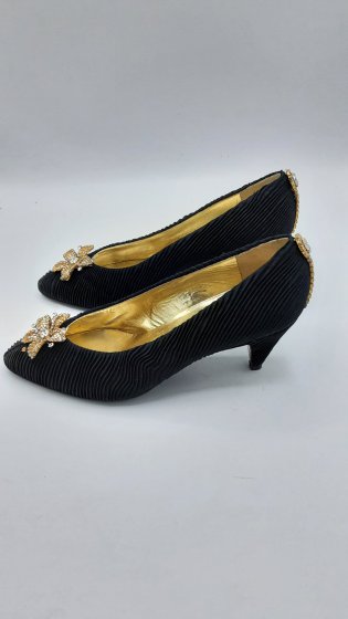 ESCARPINS TEXTILE NOIR ET STRASS ROYAL DE SECONDE MAIN