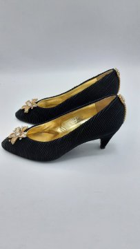ESCARPINS TEXTILE NOIR ET STRASS ROYAL DE SECONDE MAIN