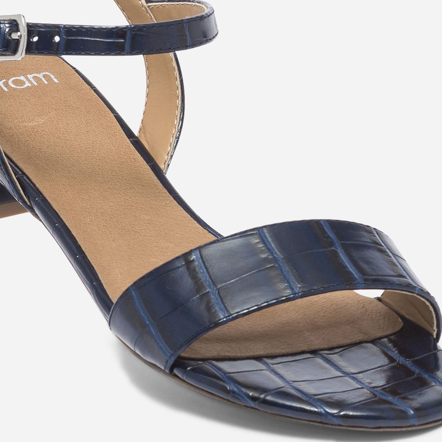 Sandale marine effet croco à petit talon