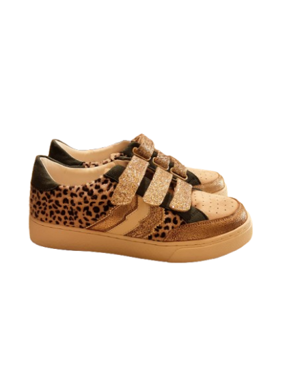 Basket à scratch imprimé léopard/beige/doré "CL11" de seconde main