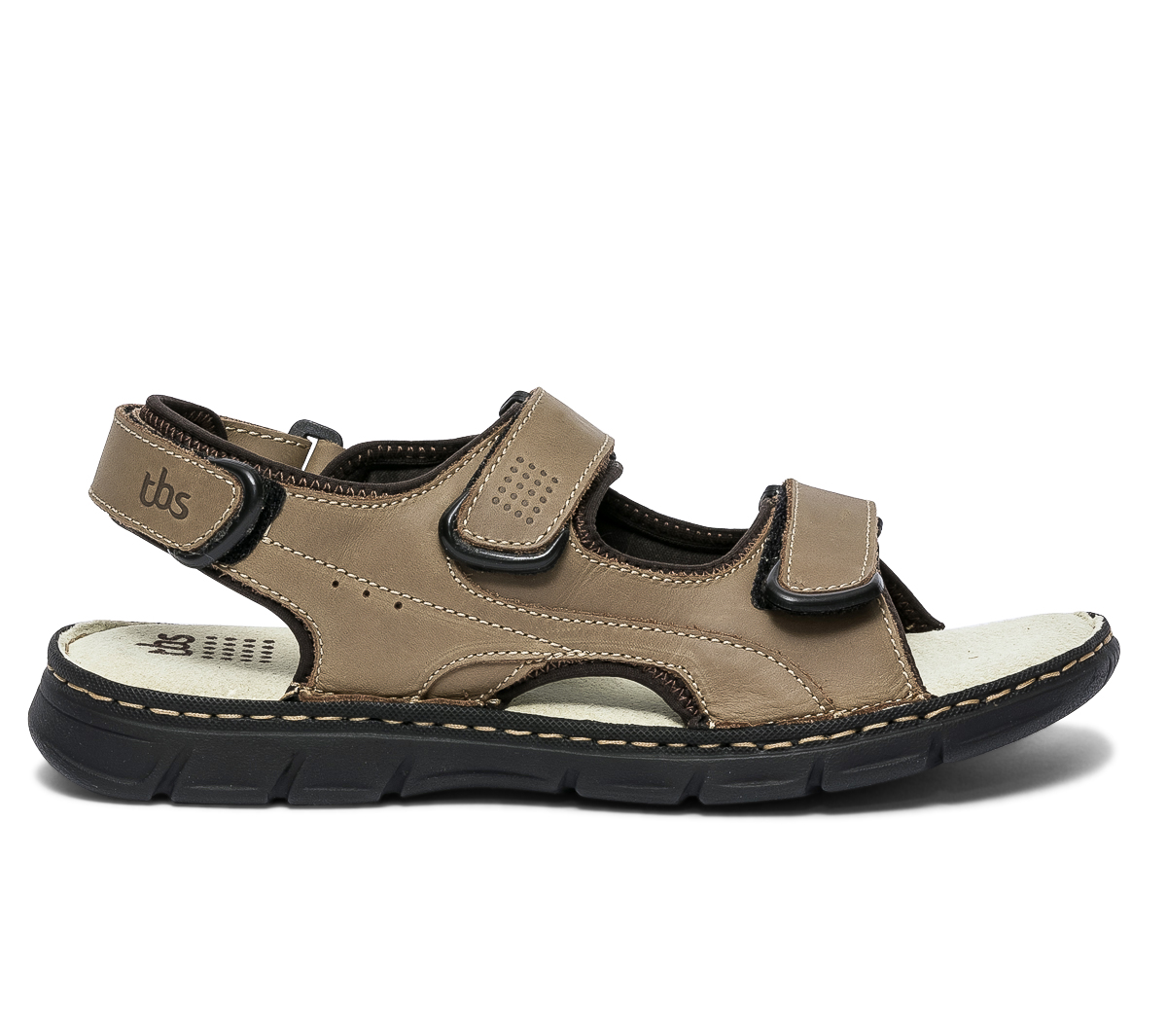 Sandale TBS taupe en cuir à scratchs