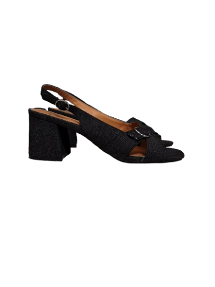 SANDALES A TALON TEXTILE EFEFT JEAN NOIR -ERAM T.38 DE SECONDE MAIN